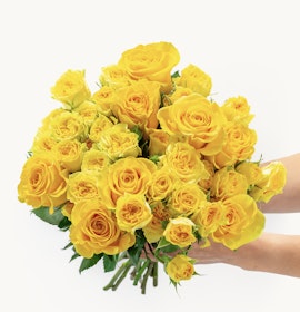 Vibrant bouquet of yellow roses in various shades, ideal for celebrations and cheerful occasions.